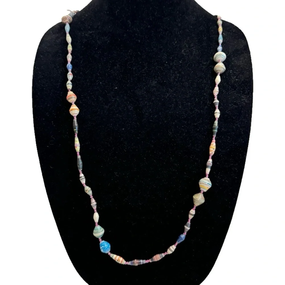 Bead for Life Recycled Paper Beaded Necklace Pastel Tones Made in Uganda Artisan